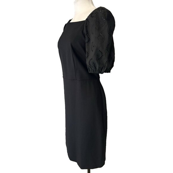 Ann Taylor Dress 14 Black Eyelet Short Sleeve Ponte Career Church NWT Washable - Picture 4 of 12